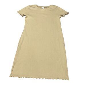 ABOUND Women's Mini Raincheck Dress Beige Cream Ribbed  Short Sleeve - Large